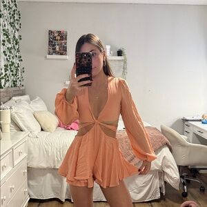 Beginning Boutique Peach Cutout Romper